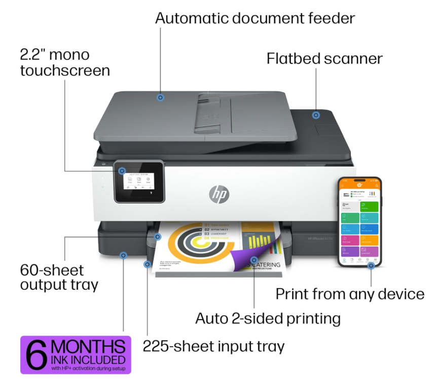 HP OfficeJet 8015e Impresora a Color inalámbrica Todo en uno para Oficina en casa